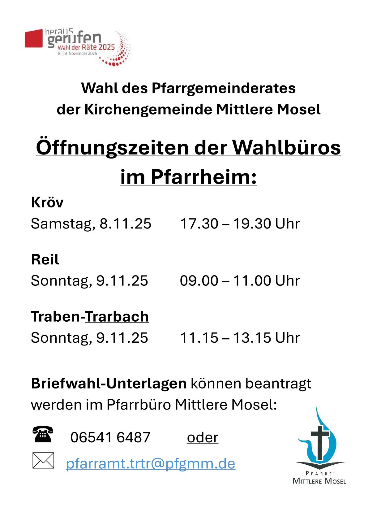 Öffnungszeiten Wahlbüros